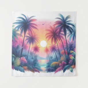 Tapestry Pink Sunset Tropical Beach Art