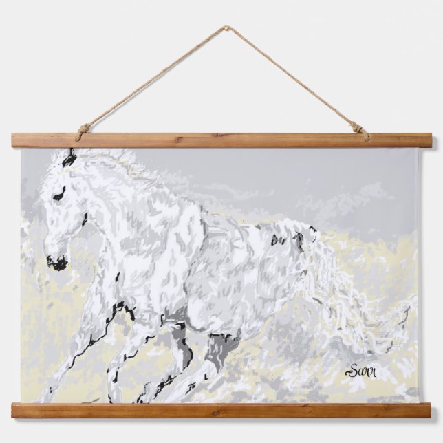 Tapestry : wild white Stallion  (Front)