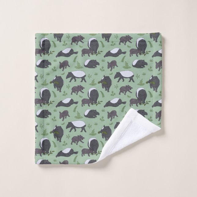 Tapir Family Dinner in Green Wash Cloth (Wash Cloth)