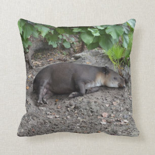 tapir sleeping on sand throw pillow