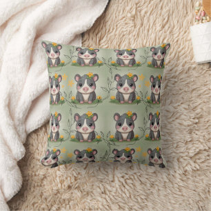 Tapir Yellow Floral Print Throw Pillow