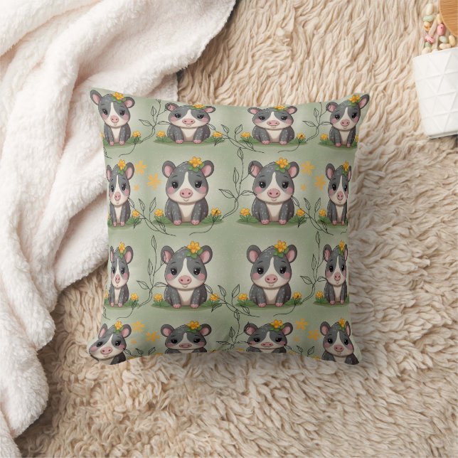 Tapir Yellow Floral Print  Throw Pillow (Blanket)