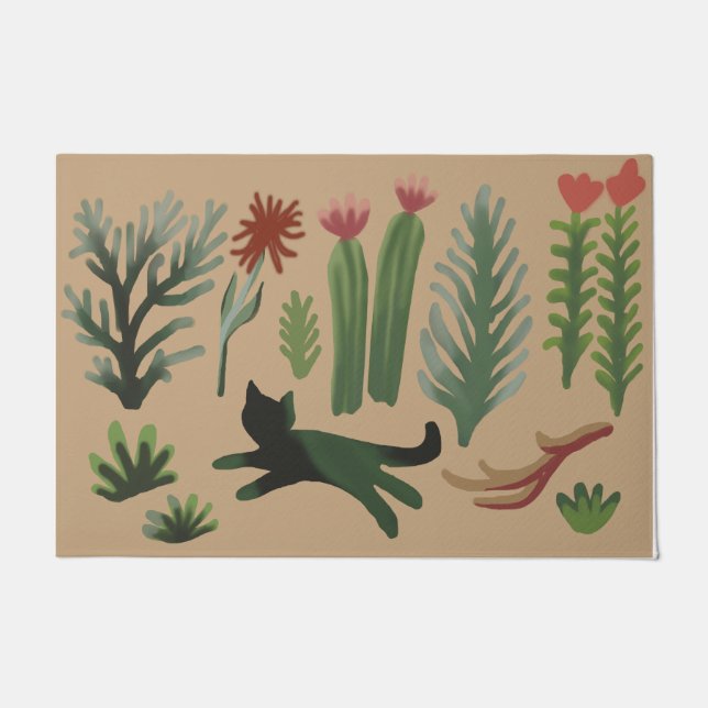 Tapis Chat tendance, Kitty avec natte Plante (Devant)