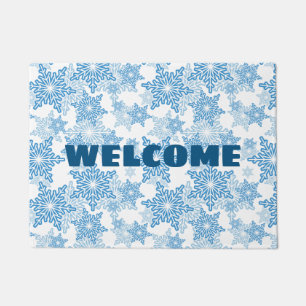 Tapis d'accueil pour flocon de neige blanc et bleu