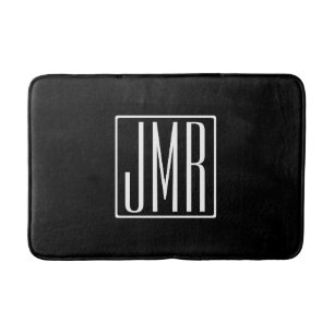 Tapis De Bain 3 Initiales Monogramme   Noir et blanc (ou couleur