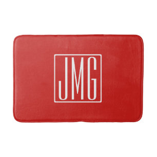 Tapis De Bain 3 Initiales Monogramme   Rouge et blanc (ou couleu