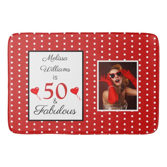 Tapis De Bain 50 et nom fabuleux Photo 50e anniversaire WH Red (Devant)