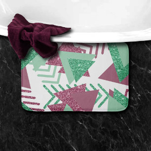 Tapis De Bain 80s Abstraits frais Motif de formes rose et vert