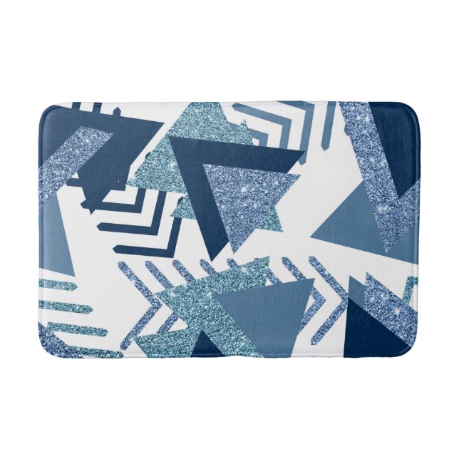 Tapis De Bain 80s Luxe Abstrait | Turquoise et bleu marine (Devant)