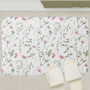 Tapis de bain à fleurs sauvages aquarelle rose ver