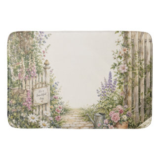 Tapis de bain à motif floral aquarelle de jardin d