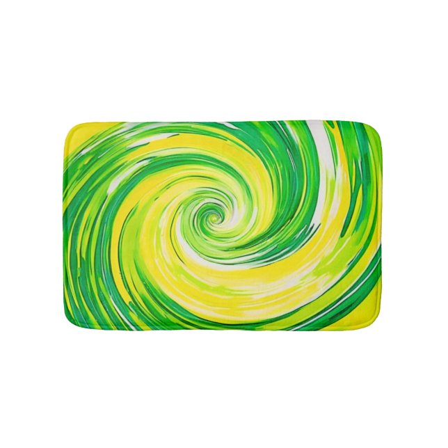 Tapis De Bain Abstract Green Yellow Spiral Art (Devant)