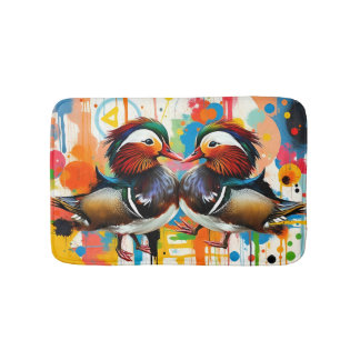 Tapis De Bain Abstract Rainbow Colorful Mandarin Ducks Couple