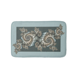 Tapis De Bain Abstrait Beige clair Bleu Fractal Art Spirales
