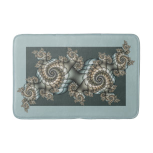 Tapis De Bain Abstrait Beige clair Bleu Fractal Art Spirales