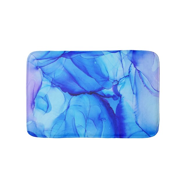 Tapis De Bain Abstrait Bleu Violet Fentes Contemporaines (Devant)