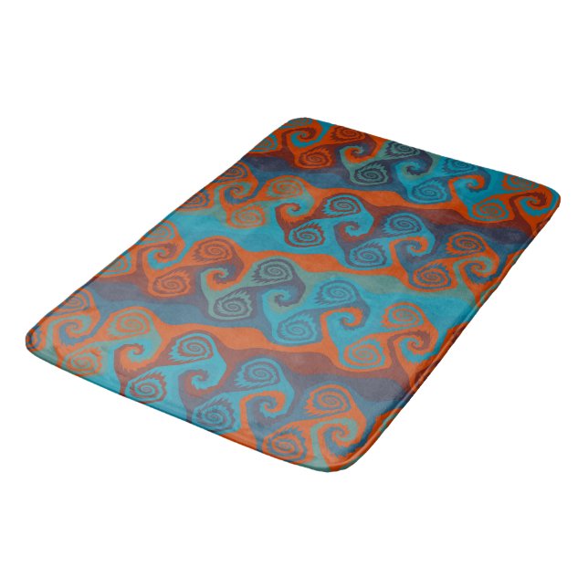 Tapis De Bain Abstrait de tourbillon orange et turquoise (Angle)