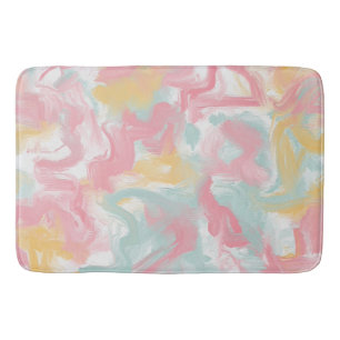 Tapis De Bain Abstrait Impasto Peinture Corail Jaune Turquoise