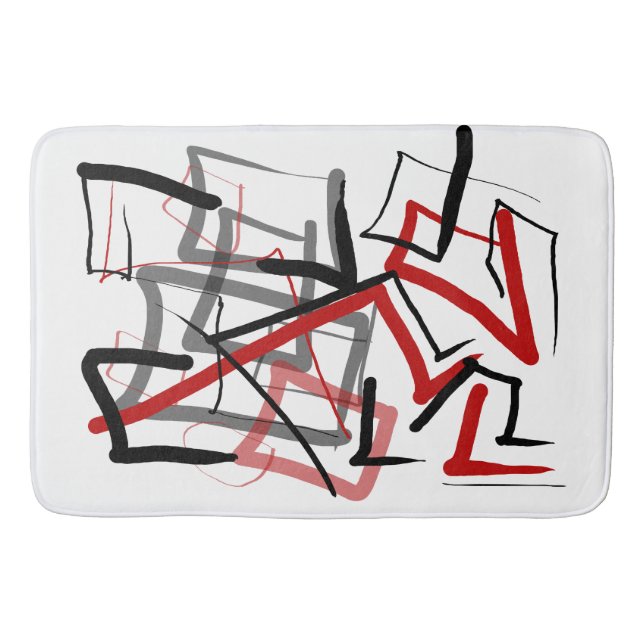 Tapis De Bain Abstrait noir et rouge rayé (Devant)