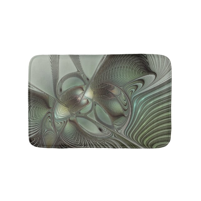 Tapis De Bain Abstrait Olive Sage Green Grey Fractal Art Imagina (Devant)