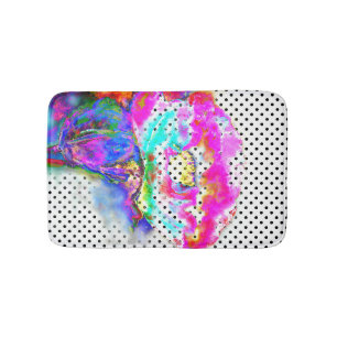 Tapis De Bain Abstrait rose turquoise aquarelle pois