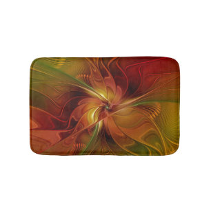 Tapis De Bain Abstrait Rouge Orange Brown Vert Fractal Art Flowe