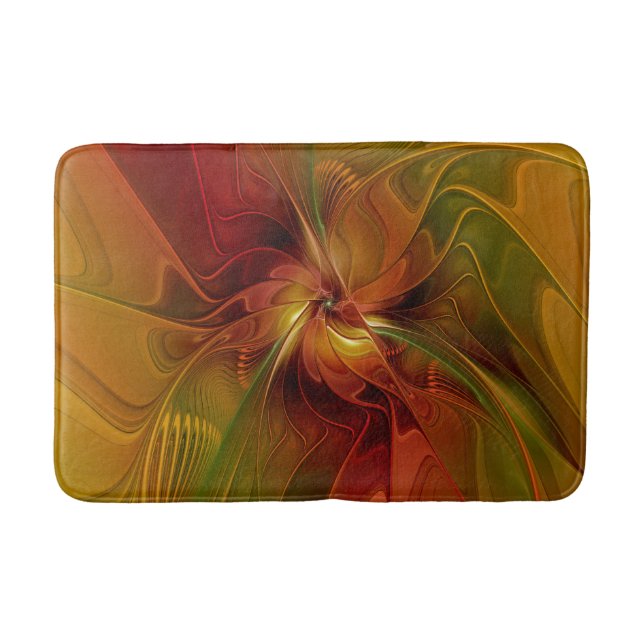 Tapis De Bain Abstrait Rouge Orange Brown Vert Fractal Art Flowe (Devant)