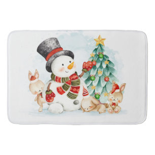 Tapis De Bain Adables Bunnies Et Arbre De Snowman Noël