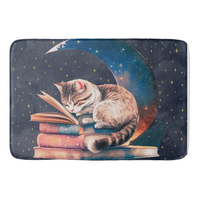 Tapis De Bain Adorable Chat sur la Lune Lire un livre (Devant)