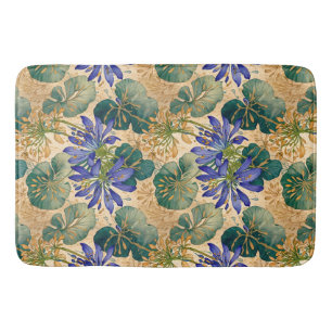 Tapis De Bain Agapanthus Bleu sur le chaume de bain fleuri Tan