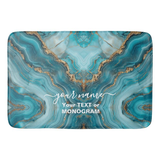 Tapis De Bain Agate de Parties scintillant Turquoise et Or (Devant)