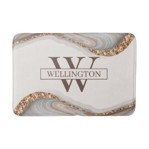 Tapis De Bain Agate Pierre Marbre Nom du monogramme