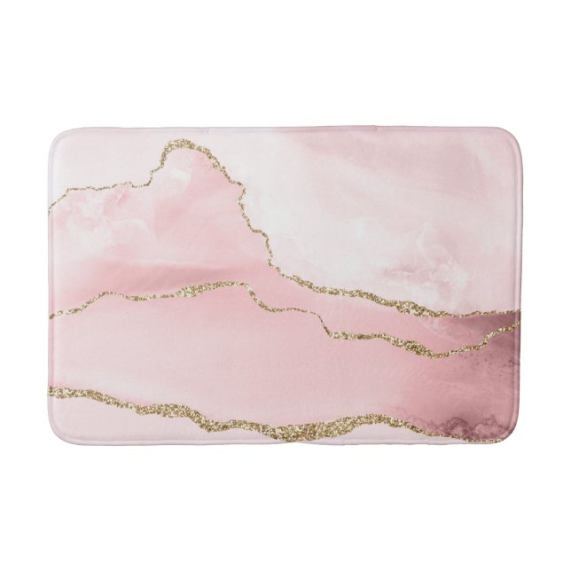 Tapis De Bain Agate rose vierge avec ruban or Élégant (Devant)