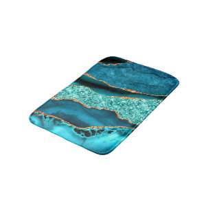 Tapis De Bain Agate Turquoise Bleu Marbre Or Aqua Bain Mat