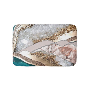Tapis De Bain Agate Turquoise Blue Gold Parties scintillant Marb