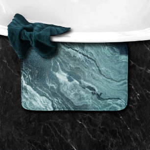 Tapis De Bain Agate Turquoise cristallisée Pierre marbrée noir