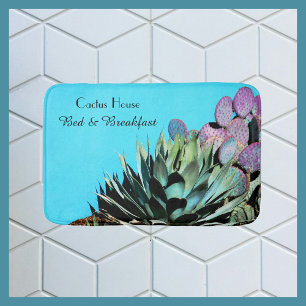 Tapis De Bain Agave and Pricky Pear Cactus on Turquoise Wall