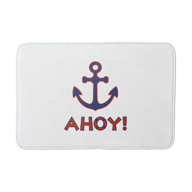 Tapis De Bain AHOY ! Bouée + Design Ancre Rouge+Bleu (Devant)