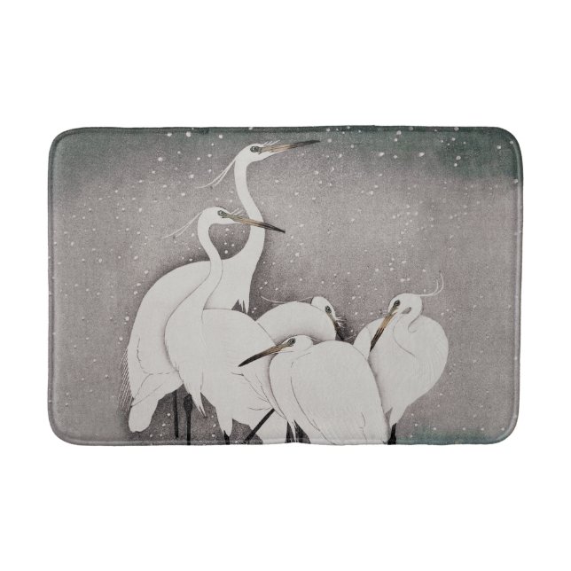Tapis De Bain Aigrettes japonaises Grues Koson Neige d'hiver (Devant)