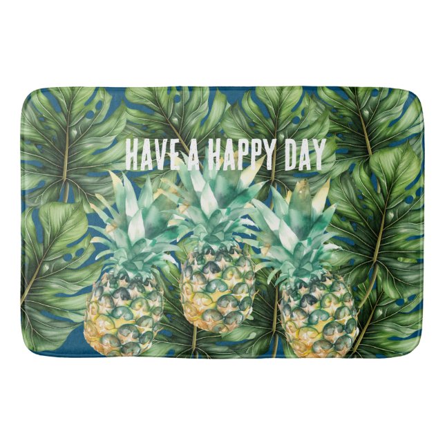 Tapis De Bain Aiguilles Feuilles tropicales bleues (Devant)
