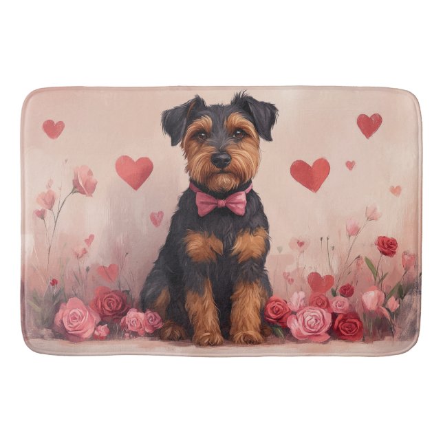 Tapis De Bain Airedale avec Rose - Saint Valentin (Devant)