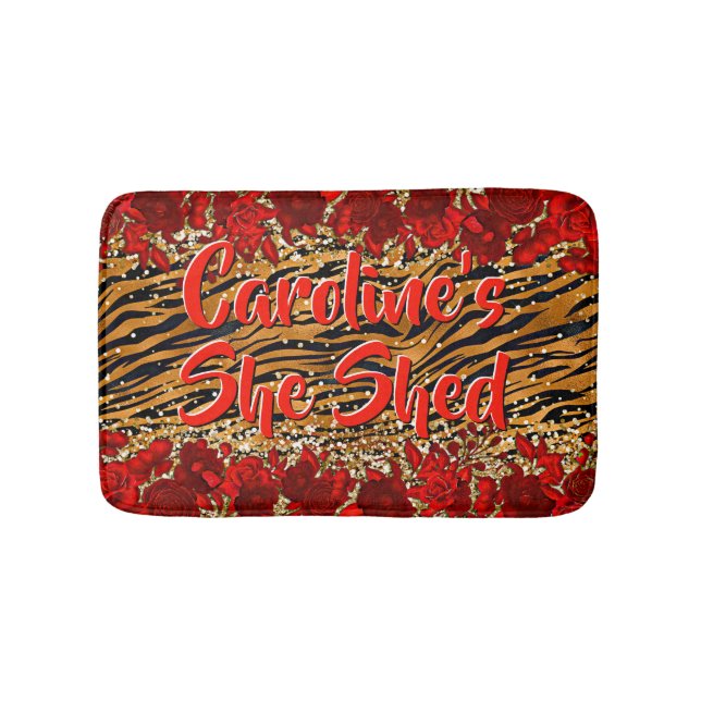 Tapis De Bain Ajouter Le Nom Texte Elle Tigre Tiger Tirages Fleu (Devant)