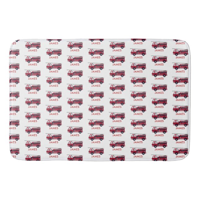 Tapis De Bain Ajouter votre nom Red Fire truck Personnalisé (Devant)