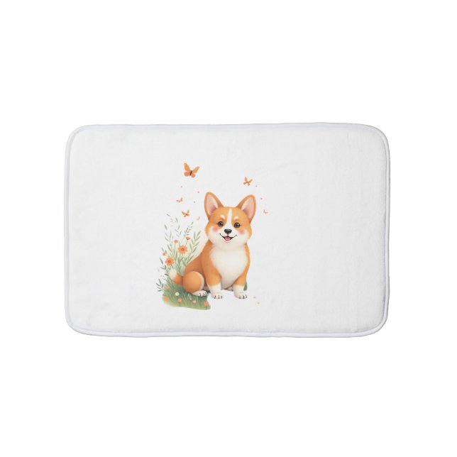 Tapis De Bain Akita Chien avec Fleur et T-shirt Papillon (Devant)