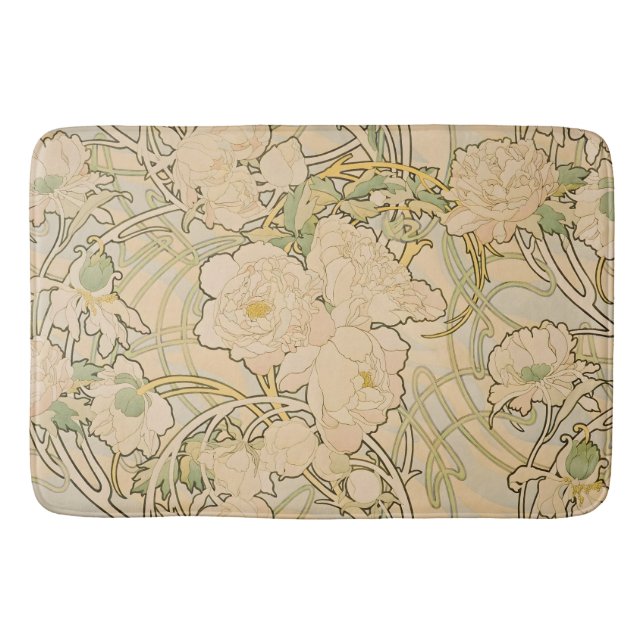 Tapis De Bain Alfonse Mucha Art nouveau Peonies Art botanique (Devant)