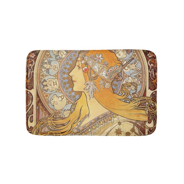 Tapis De Bain Alfonse Mucha Zodiac Art nouveau femme (Devant)