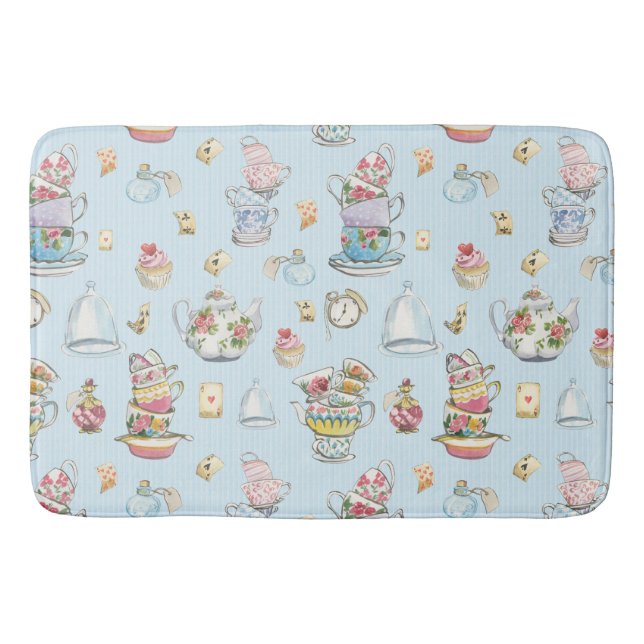 Tapis De Bain Alice au pays des merveilles Aquarelle Bleue Bleu  (Devant)