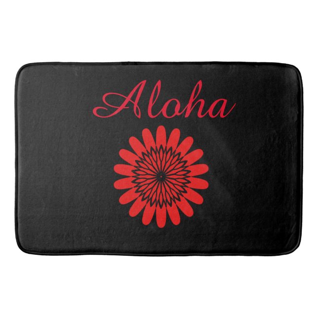 Tapis De Bain Aloha Bienvenue Tropical Hawaiian Floral Rouge Noi (Devant)