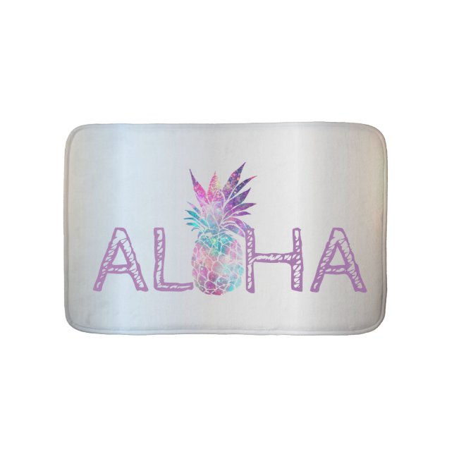 Tapis De Bain Aloha Hawaiian Ananas, Argent (Devant)