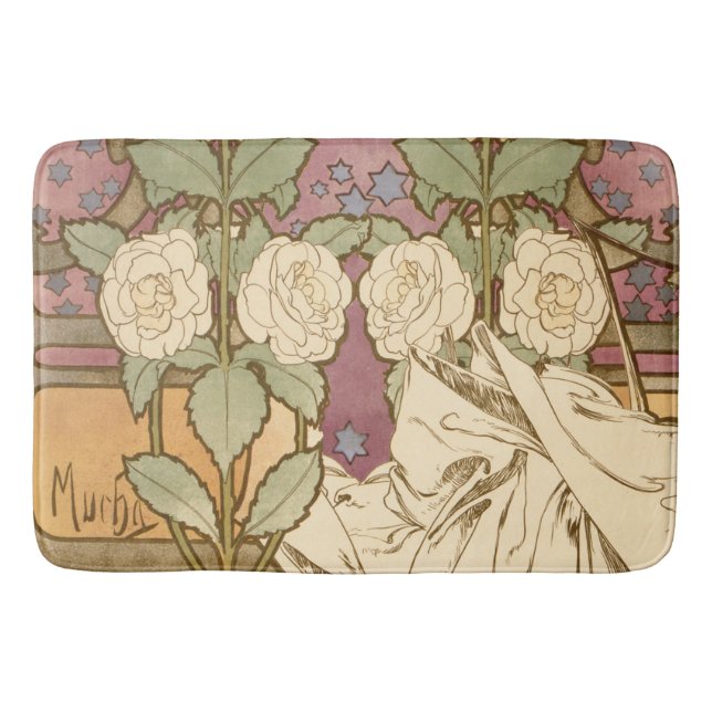 Tapis De Bain Alphonse Mucha Elegant Art Nouveau Stars Camellia  (Devant)